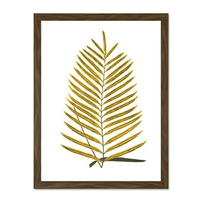 Image of Wee Blue Coo Botanics Gold And Grey Fern Large Brown Framed Art Print Wall Poster 18x24 inch