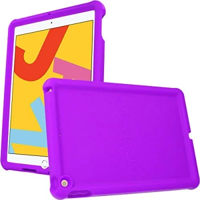 Image of TECHGEAR Bumper Designed for Apple iPad 10.2&quot; 2021 2020 2019, 9th / 8th 7th Generation, Rugged Shockproof Soft Silicone Protective Easy Grip Anti Slip Kids Proof Case with Screen Film [PURPLE]