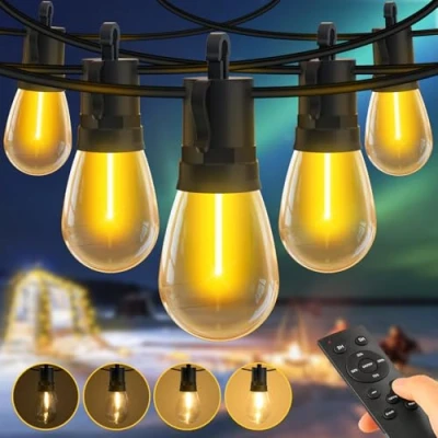 Image of SAEIHGAE Outdoor Festoon Lights Mains Powered: 100ft 30m 30+2 S14 LED Bulbs Garden String Lighting Outside Dimmable with Remote IP65 Waterproof for Patio Gazebo Pergola Backyard