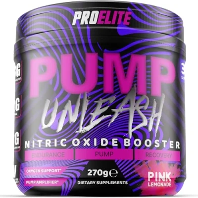 Image of ProElite Pump Unleash Nitric Oxide Booster 270g, Pre Workout Powder, 30 Servings with Beta Alanine, Caffeine, Arginine (AAKG), Citrulline, Vitamin B3 B12 (270g, Pink Lemonade)