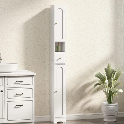 Image of Homcom 20cm Slim Bathroom Storage Cabinet with Adjustable Shelves White