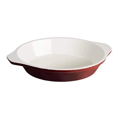 Image of Vogue GH315 Round Red Cast Iron Gratin Dish 400ml Baking Roasting Oven