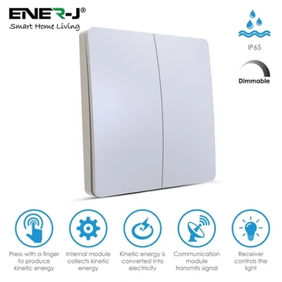 Image of Ener J 2 Gang Wireless Kinetic Switch Dimmable/Non Dimmable (white body)
