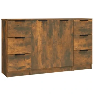 Image of vidaXL Sideboards in Smoked Oak Engineered Wood Versatile, Easy to Assemble Storage Solution, Offering Ample Space and Modern Design