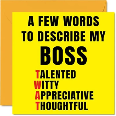 Image of Rude Birthday Cards for Boss Few Words Describe Tw*t Joke Happy Card Manager from Work Colleague, Banter Gifts, 145mm x Offensive Greeting Gift