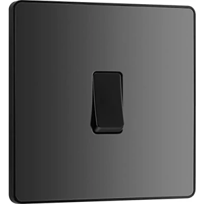 Image of BG Electrical Single Intermediate Wall Light Switch, Screwless Front Plate, Round Edges, Evolve, Black Chrome, 20A, 16AX, PCDBC13B
