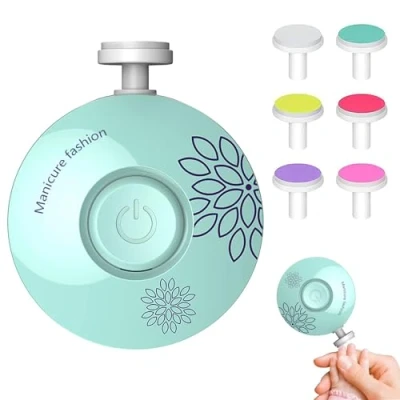 Image of zoerbufan Baby Nail File Trimmer Electric, 6 in 1 Safe Clippers Kit with Interchangeable Grinding Heads, Low Noise Manicure Set for Newborn Toddler Fingers&amp;Toenails Kits (Green)