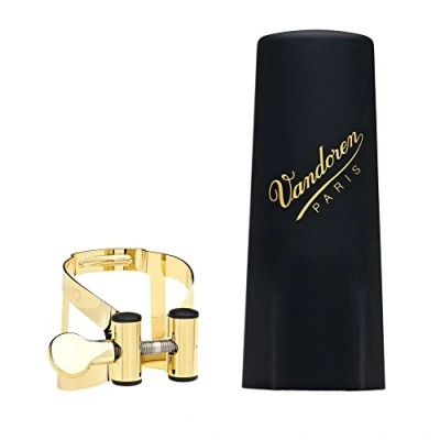 Image of Vandoren LC57GP Alto Saxophone M/O Ligature with Plastic Cap, Gold