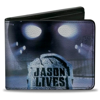 Image of Horror Movies Wallet, Bifold, Friday the 13th Part VI Kill or Be Killed Movie Poster Title, Vegan Leather, 4.0&quot; x 3.5&quot;, Casual