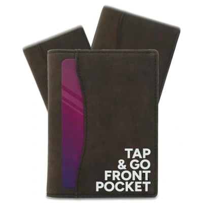 Image of AKIELO RFID Blocking Bifold Card Wallet with Pull Tab and Gift Box Stylish &#039;Tap N Go&#039; Mens Credit Holder Wallets for Men (Oscar Dark Mocha Edition)