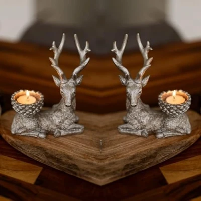 Image of Marco Paul Set of Two Resin Stag Tealight holders christmas decorations candle holder traditional wedding table decoration tea light