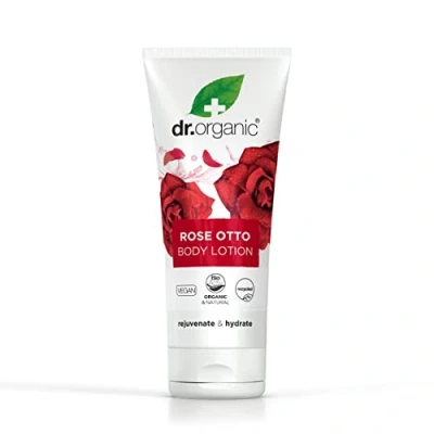 Image of Dr Organic Rose Otto Lotion, Moisturising, Mature Skin, Mens, Womens, Natural, Vegan, Cruelty Free, Paraben &amp; SLS Recycled Recyclable, Organic, 200ml, Packaging may vary