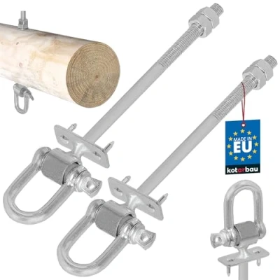 Image of KOTARBAU® Set of 2 Swing Hooks M12 x 190 mm with Shackle and Bolt Hook Thread Hammock Mounting for Suspension Attachment Galvanised Bolts
