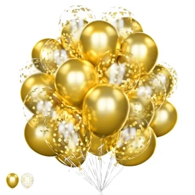 Image of Gold Balloons Set, 20Pcs 12 Inch Metallic Chrome and Confetti Helium Latex Pack for Birthday Wedding Anniversary Graduation Baby Shower Party Decorations
