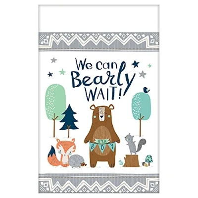 Image of Amscan 572164 Baby Shower Bear ly Wait Party Paper Table Cover 1.3m x 2.6m