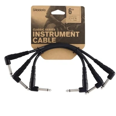 Image of D’Addario Accessories Classic Series Guitar Patch Cables Pedal Cable with ¼ Inch Ends Durable &amp; Reliable Instrument for Pedalboards Right Angle 0.5 feet 3 Pack