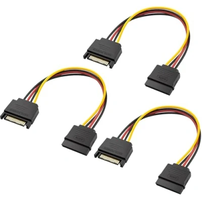 Image of SATA Extension Cable 15 Pin Power Male to Female Extender Cord Adapter for SSD, HDD, PCI E, Hard Drive Disk 3 Pack