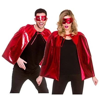 Image of Wicked Costumes Adult Superhero Cape &amp; Mask Metallic Red Fancy Dress Accessory
