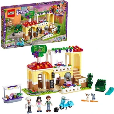 Image of LEGO 41379 Friends Heartlake City Restaurant Pizzeria Set with 3 Mini Dolls, Scooter and 2 Cat Figures