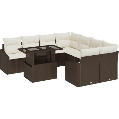 Image of vidaXL 9 Piece Garden Sofa Set with Cushions Brown Poly Rattan