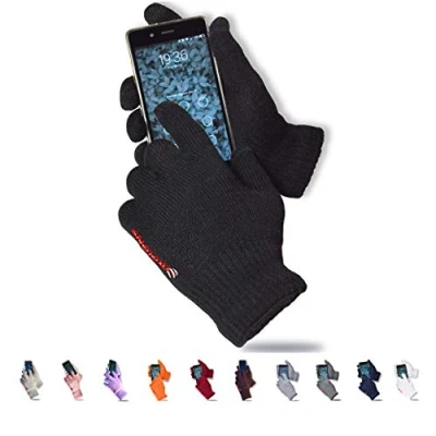 Image of AXELENS Winter Touch Screen Gloves for Men and Women Soft Warm Fleece Knitted Wool Interior Smartphones, Mobile Phones Tablets Gift Box Included BLACK