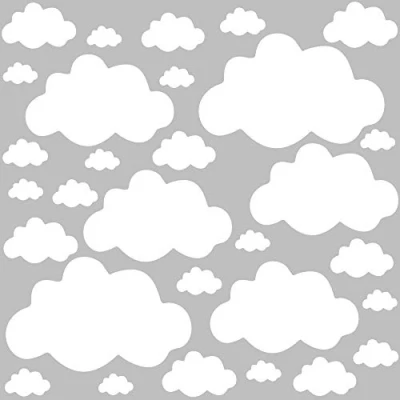 Image of PREMYO Set of 30 Cloud Wall Stickers Kids Nursery Decor Easy to Apply Decals for Bedrooms Girls Boys White