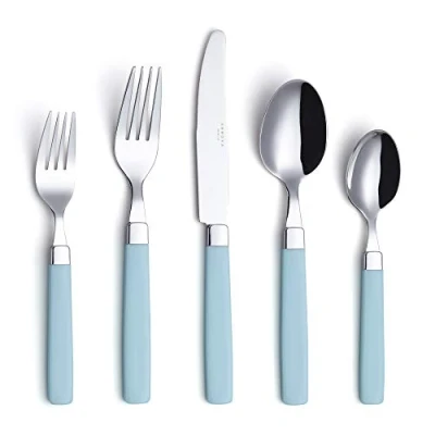 Image of ANNOVA 20 Pieces Stainless Steel Flatware/Cutlery Set Color Handles 4 x Dinner Forks, Salad Table Knives, Tablespoons, Teaspoons Service for (Turquoise, Pieces)