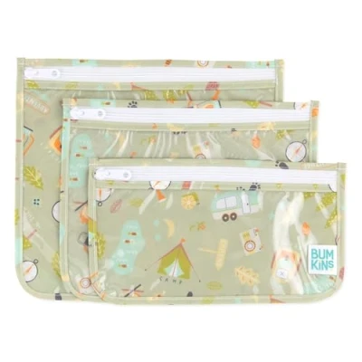 Image of Bumkins TSA Approved Toiletry Bag, Travel Quart Zip Pouch, Clear Sided, PVC Free, Vinyl Set of 3 Camp Gear