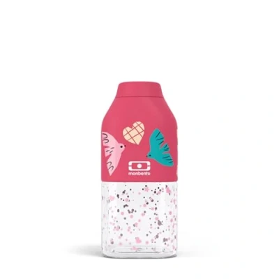 Image of MONBENTO Kids Water Bottle MB Positive S Pink Birds 330 ml / 11 floz Mini Reusable Perfect for Activities, Sports, Picnics Leak Proof BPA Free Pattern