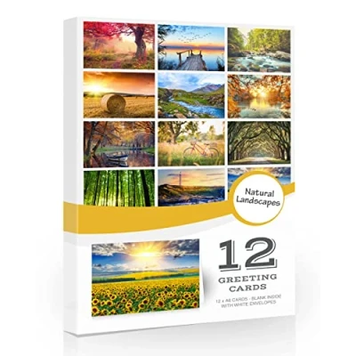 Image of 12 x Landscape Folding Greeting Cards with Envelopes. Blank inside for all occasions