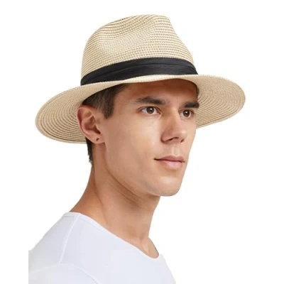 Image of Zylioo Straw Hats for Small Heads Summer Fedora Beach Sun Hat Petite Wide Brim UV Holiday