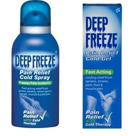 Image of Set of 2 Deep Freeze pain relief Cold (Spray + Gel ) SOOTHING Fast acting from sprains, strains, minor sports injuries, muscle and joint ( spray 150ml 35g
