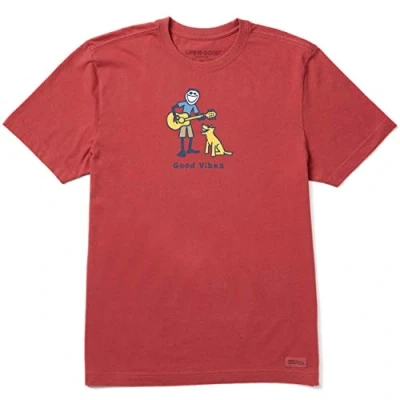 Image of Life Is Good Men&#039;s Vintage Crusher T Shirt Jake Guitar, Faded Red, Small