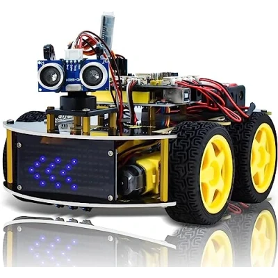 Image of KEYESTUDIO 4WD Robot Car Kit for Arduino IDE with UN0 Board, Line Tracking Module, Ultrasonic Sensor, IR Intelligent &amp; Educational Robotic Programming Learner