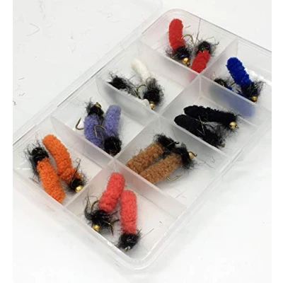 Image of NEW Fly Fishing Flies 16 BeadHead &amp; Non Mop with free clip shut box