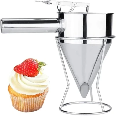 Image of Cupcake Dispenser Funnel Pastry Cake Desserts Piston Confectionery Cooking Tools with Rack for Kitchen Bakery Use Baking Stainless Steel