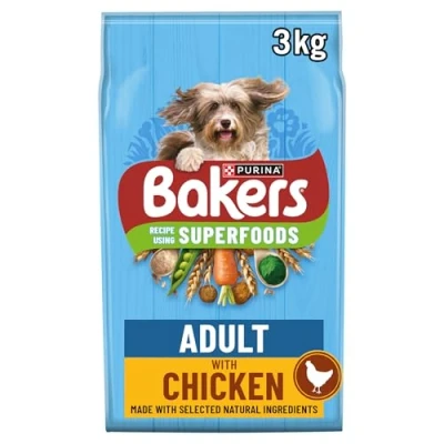 Image of Bakers Dry Dog Food Chicken and Veg 3 kg (Pack of 4), Packaging May Vary
