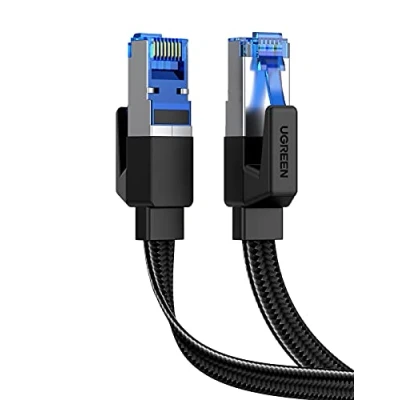 Image of UGREEN Ethernet Cable 1M, Cat 8 Internet Flat High Speed 40Gbps 2000Mhz Network Cable, Gigabit Braided RJ45 LAN Patch Cord Compatible for PC/Laptop, PS5, Xbox, Modem, Router, Switch, TV