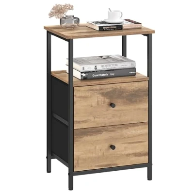 Image of VASAGLE Nightstand, Side Table with 2 Fabric Drawers, 24 Inch Tall End Storage Shelf, Bedroom, Camel Brown and Black ULGS025K50