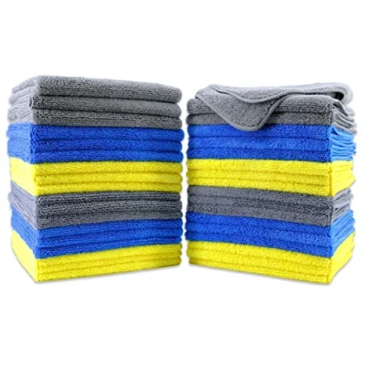 Image of Polyte Premium Microfibre Cleaning Towel, 40x40 cm, 36 Pack, Blue,Gray,Yellow