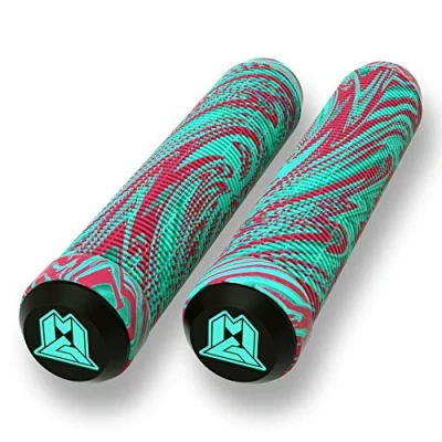 Image of MGP Stunt Scooter Handlebar Grips Latex Free 180mm Swirls TPR Grind Scooters and BMX Bikes (Teal/Red)