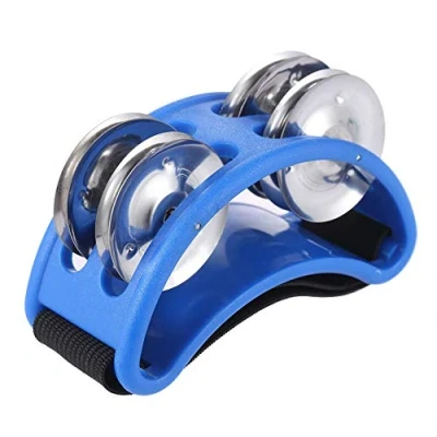 Image of Musfunny Foot Tambourine Percussion Musical Instrument with Double Row Metal Jingle Bell for Guitar Drum Set Accessory (Blue)
