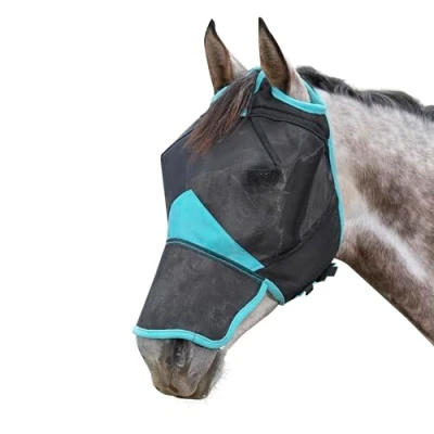 Image of WeatherBeeta ComFiTec Deluxe Fine Mesh Mask with Nose, Black/Turquoise, Pony