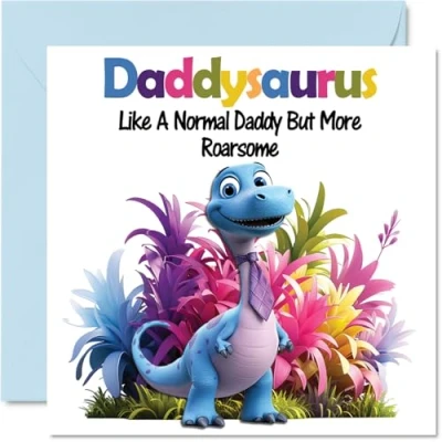 Image of Daddy Birthday Card Roarsome Daddysaurus Happy for Dad from Son Daughter, 145mm x Dinosaur Bday Greeting Cards