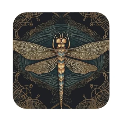 Image of Dragonfly Coasters for Drinks Set of 4 Absorbent Drink Heat Resistant PU Leather Coaster Tabletop Protection Non Slip Cup Coffee Table Square