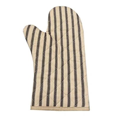 Image of Beige &amp; Brown Stripe Single Oven Glove Quilted Gauntlet Pot Holder with Hanging Loop