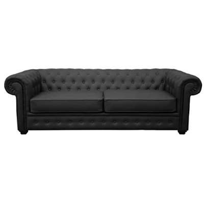 Image of Chesterfield Style Venus Sofa 3 Seater 2 Armchair Black Faux Leather (3 Seater)