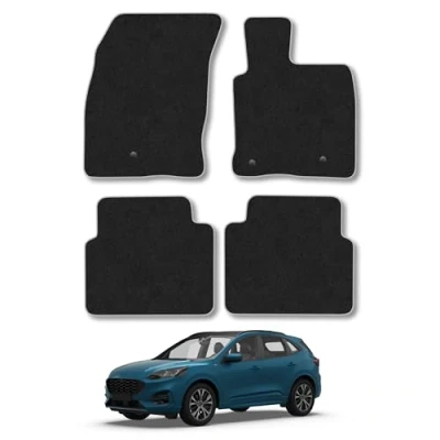 Image of Car Mats Compatible with Ford Kuga (2020 ) Tailored Fit Grey Carpet Floor Set Accessory Custom 4 Pieces Anti Slip Backing &amp; Binding Trim Edge