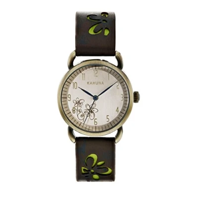 Image of Kahuna Women&#039;s Quartz Watch with Gold Dial Analogue Display and Brown PU Strap KLS 0248L