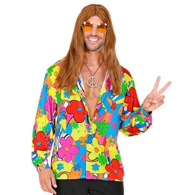 Image of Mens Flower Power Shirt Costume Extra Large UK 46&quot; for 60s 70s Hippy Fancy Dress